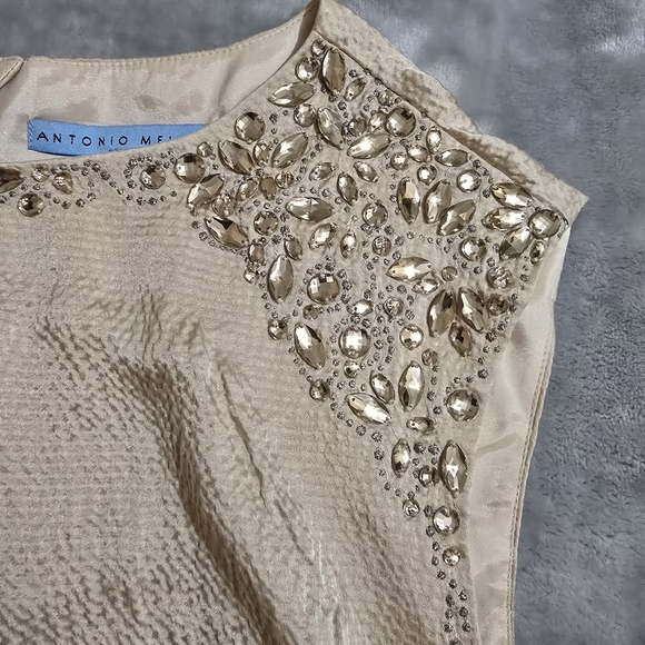 Antonio Melani Cream Color Sleeveless Size XS Silk Dress Blouse With Jewels - Picture 5 of 15